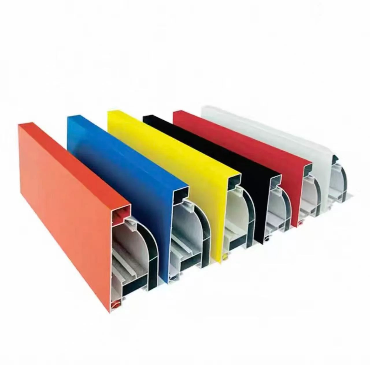 Colored profile options shown in red, blue, yellow, black, white and silver finishes
