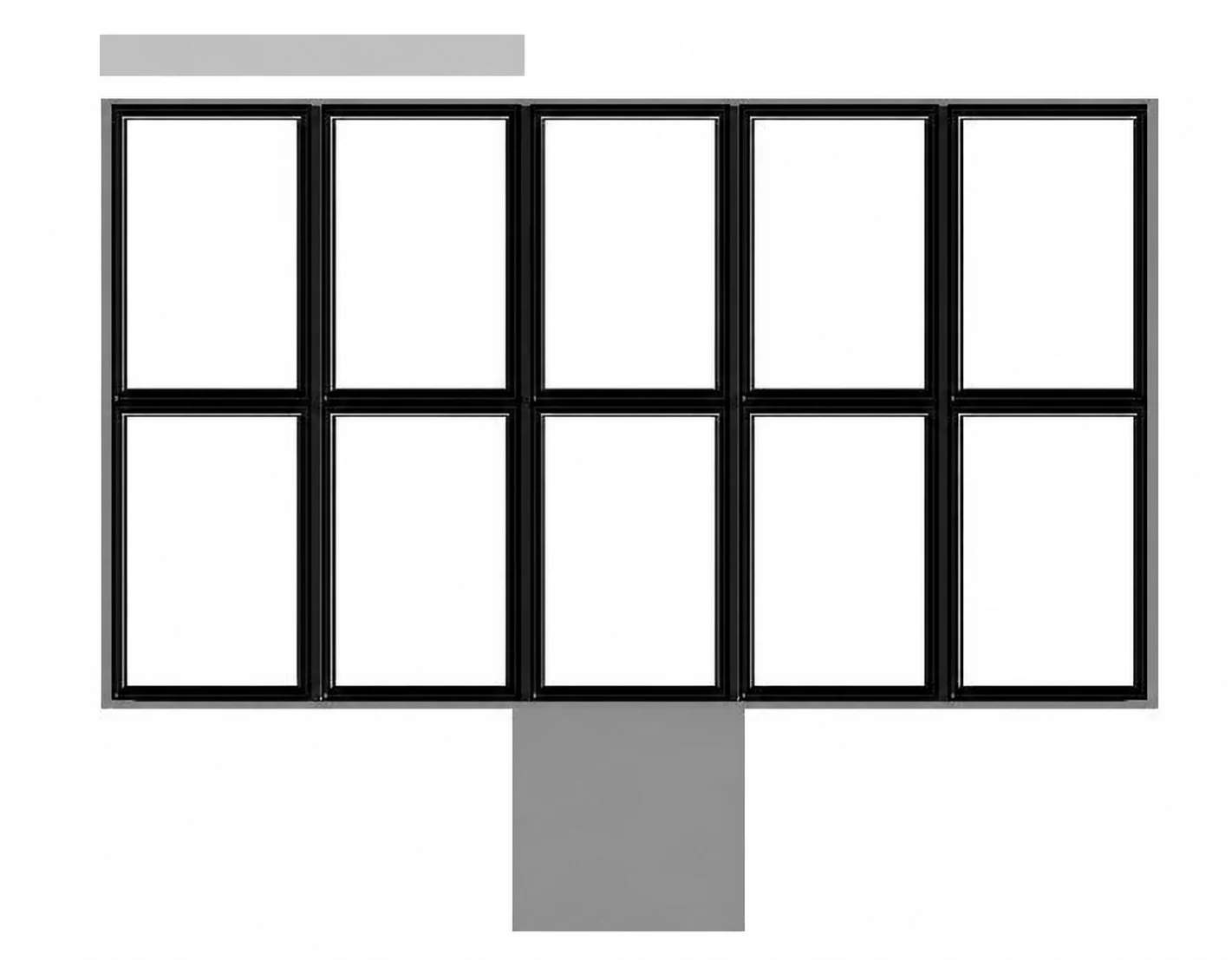 Redacted customer layout drawing showing a multi-panel illuminated display structure