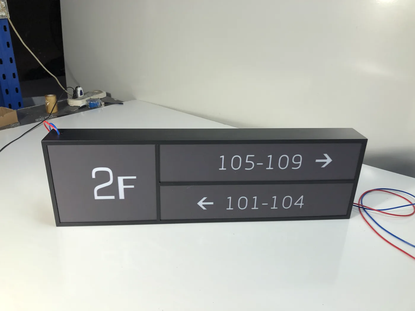 Illuminated Wayfinding Systems Unlit illuminated-wayfinding prototype during physical review